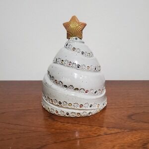 cma pottery small ceramic spiral christmas‎ tree with imprinted floral garland